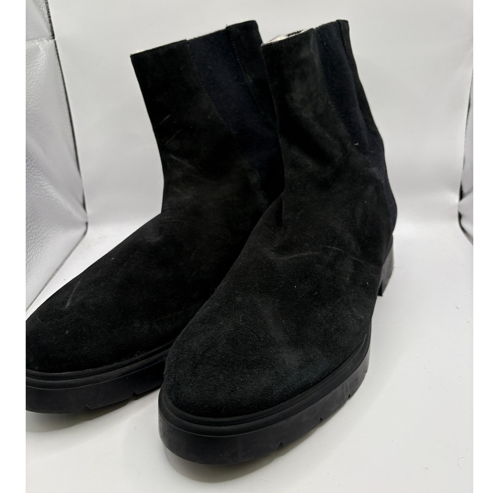 Stuart Weitzman Chelsea Boots Womens 13 Black Faux Fur Lined Suede Ankle Pull On - Picture 2 of 9